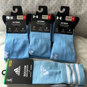 NWT Kids Youth Adidas & Under Armour Powder Carolina Blue Soccer Socks Bundle